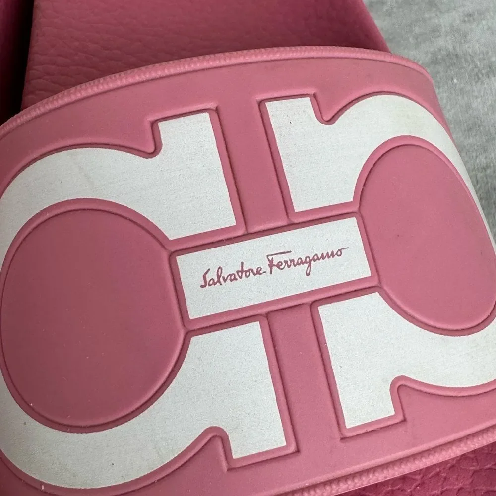 Salvatore Ferragamo Groove Pool Slides Pink 5